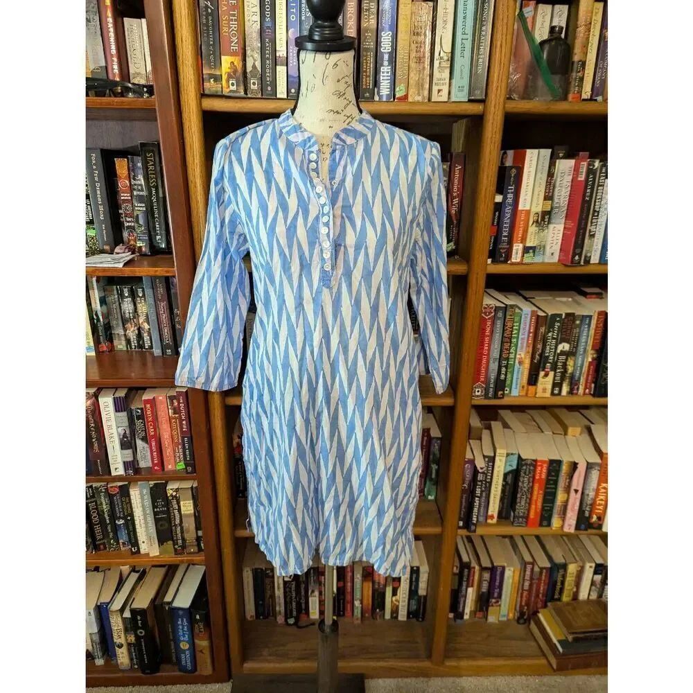 Roberta Roller Rabbit Dress Women’s Small Blue White 3/4 Sleeve Boho